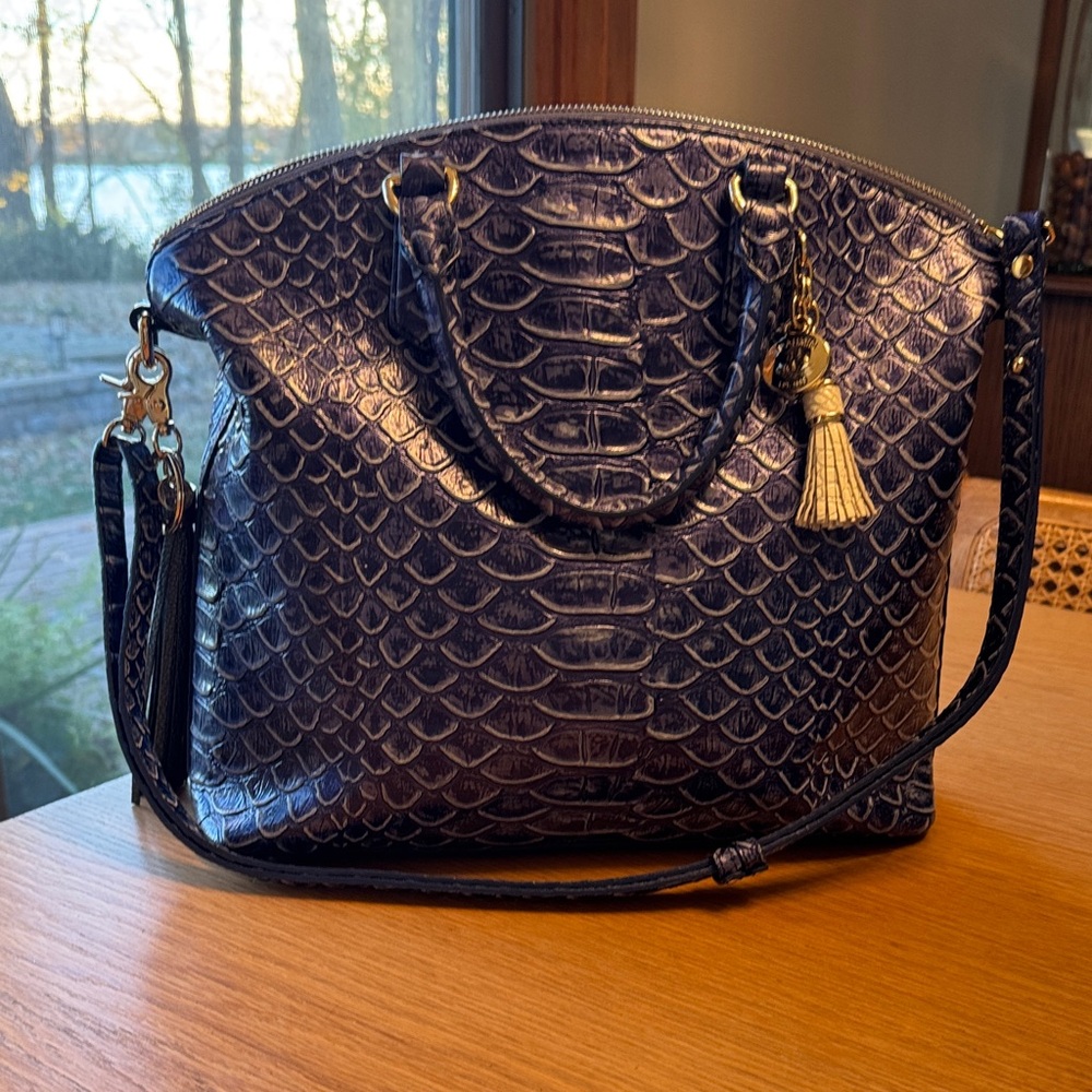Chic Blue Embossed Shoulder Bag